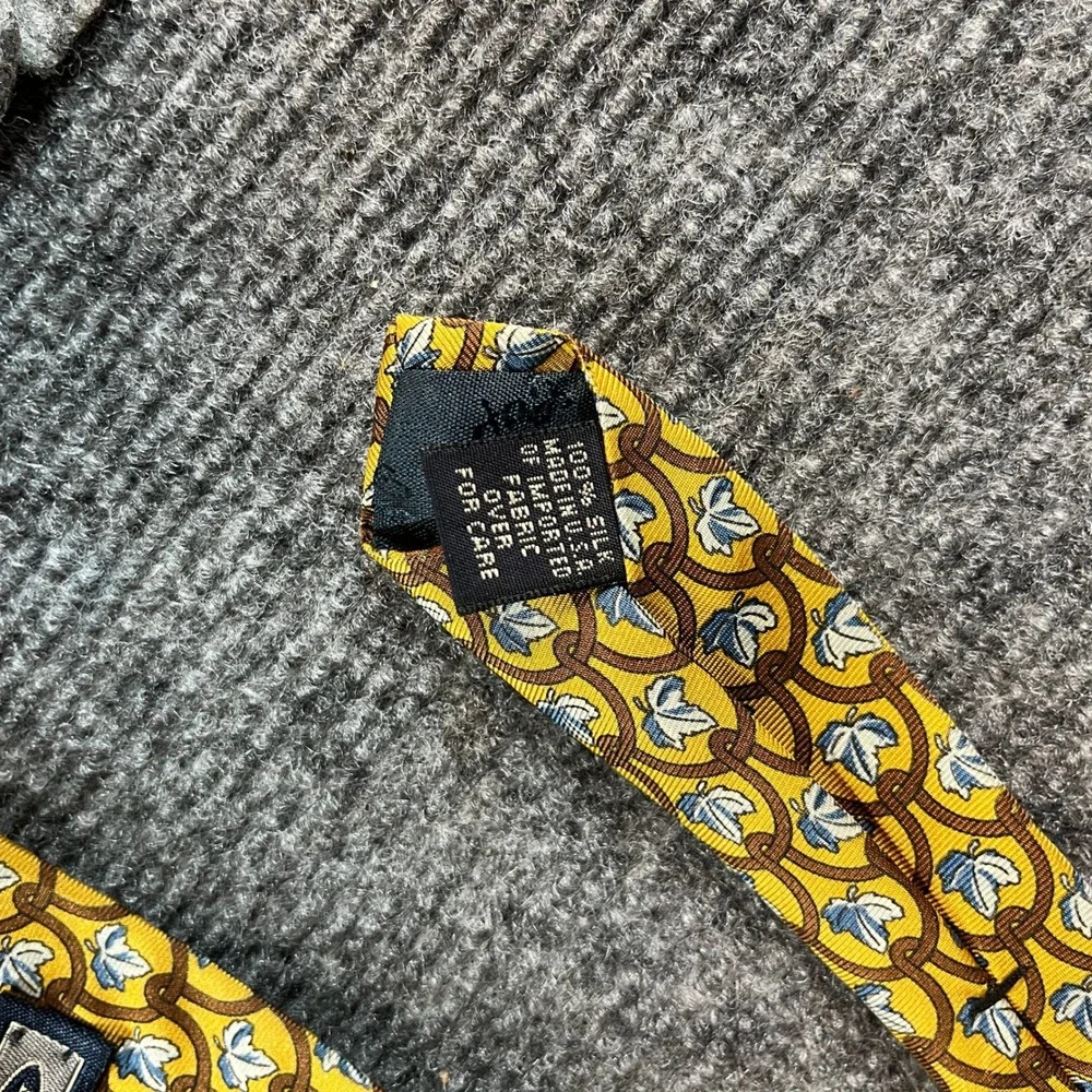 Gap Premium 1969 Mens Silk Tie Yellow Brown Leaf Pattern Formal Necktie